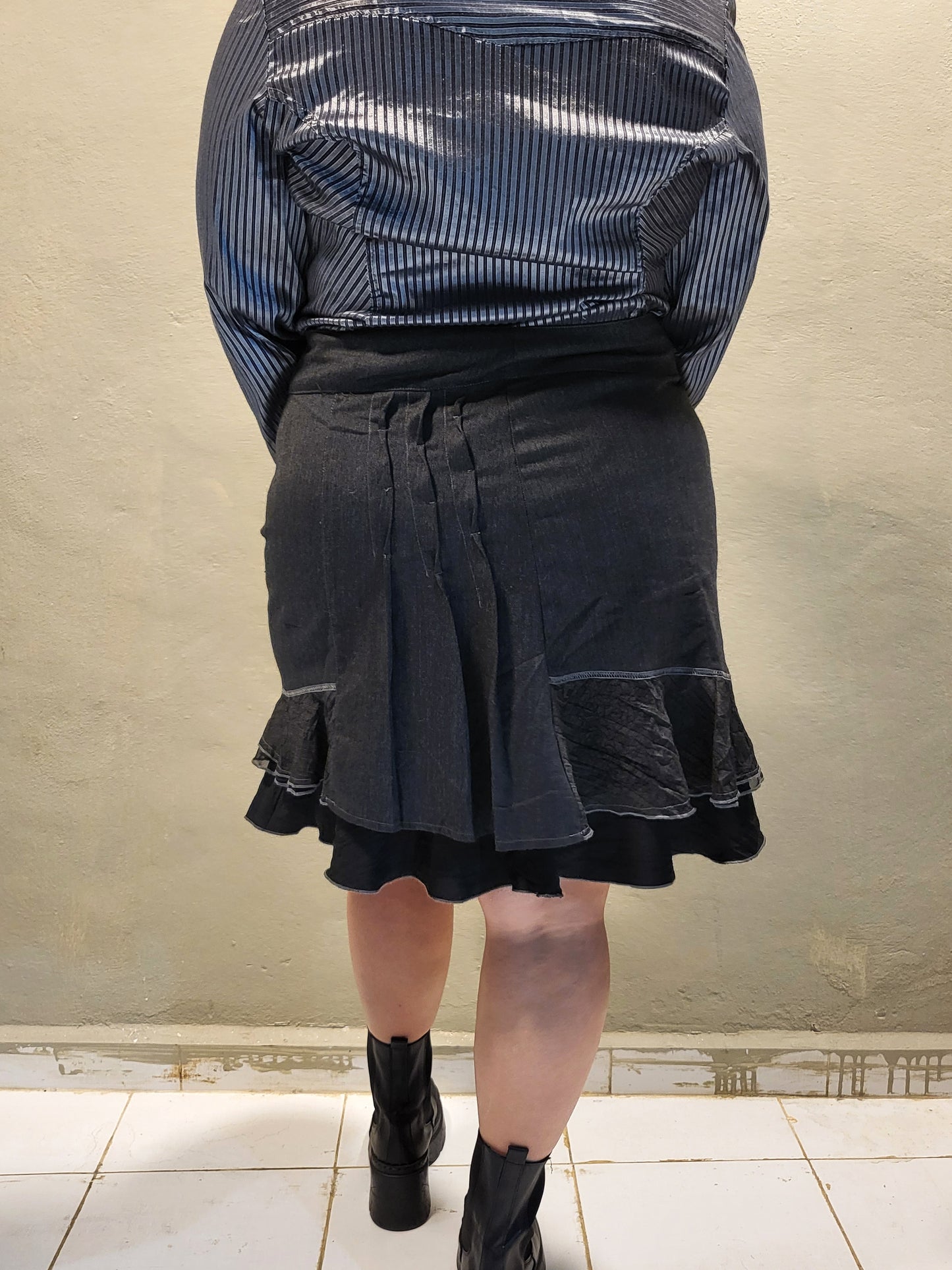 Sheer-Trim Black Midi Skirt