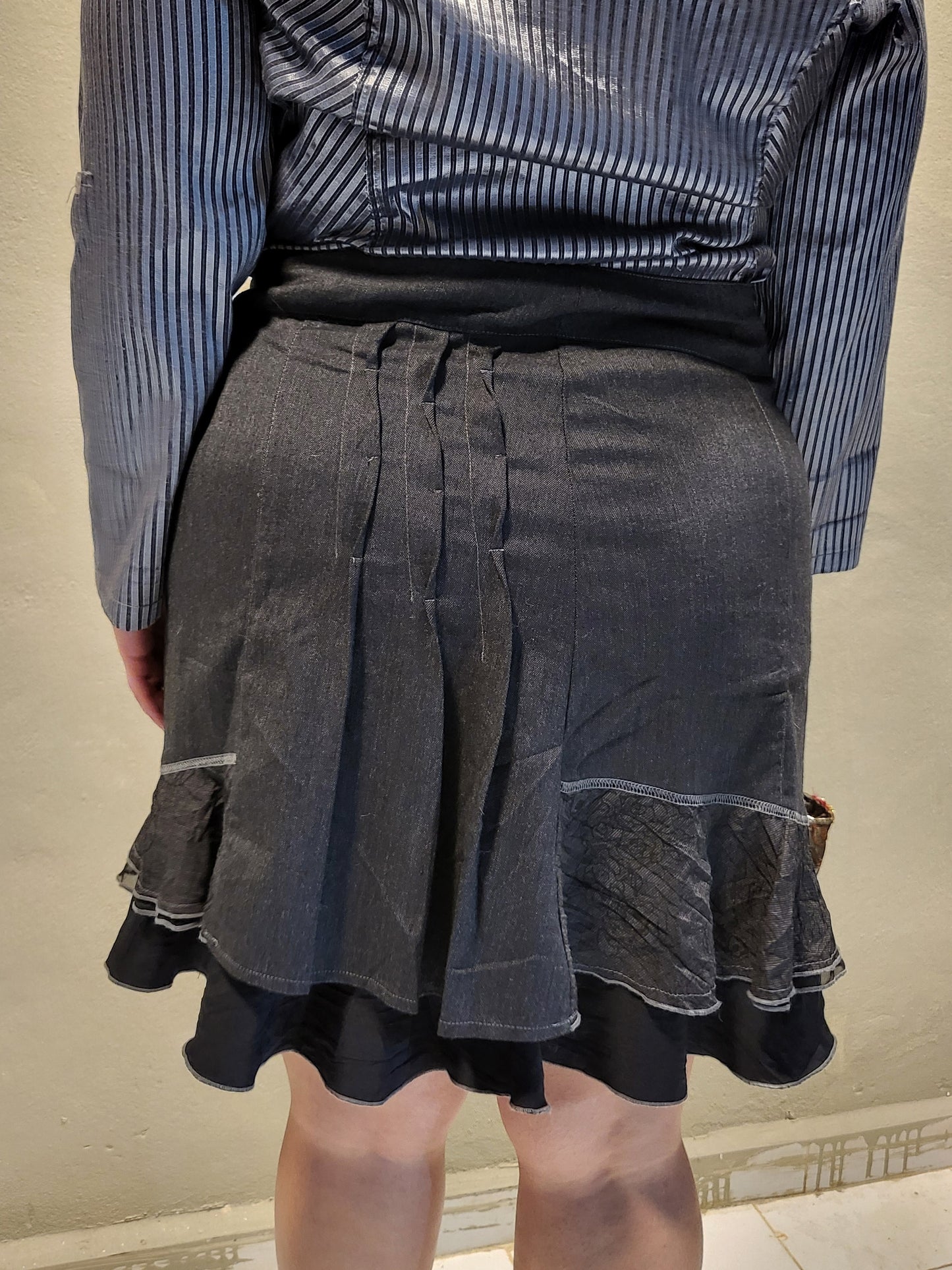 Sheer-Trim Black Midi Skirt