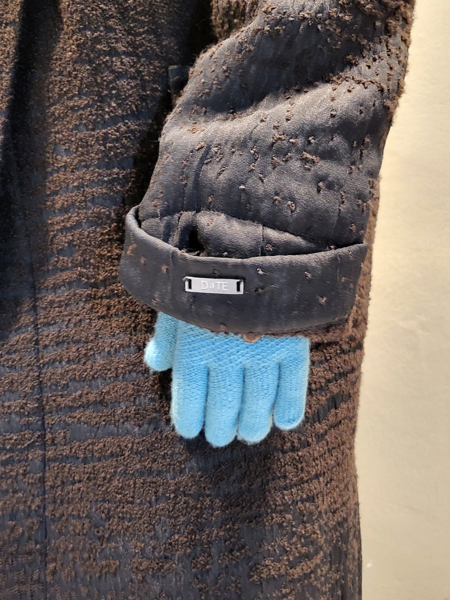 Textured Wool-Blend Brown Coat