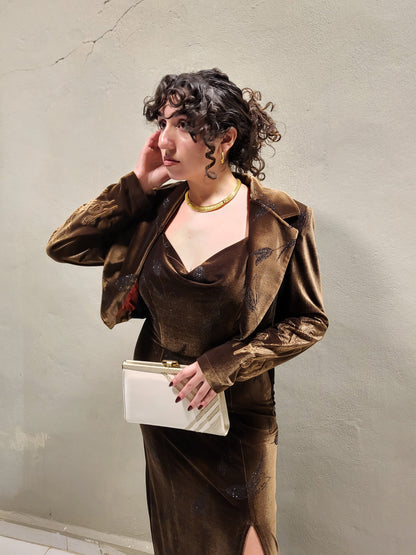 Velvet Two-Piece Evening Set — Dress & Cropped Blazer