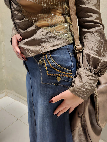 Stud-Detail Denim Maxi Skirt