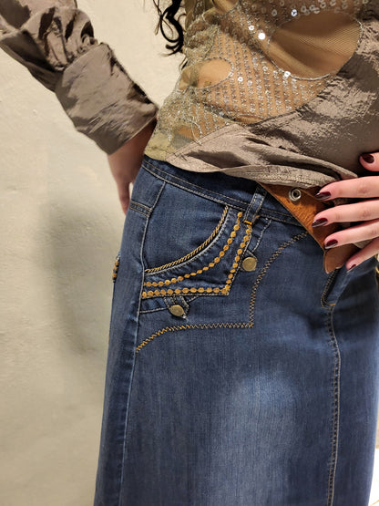 Stud-Detail Denim Maxi Skirt