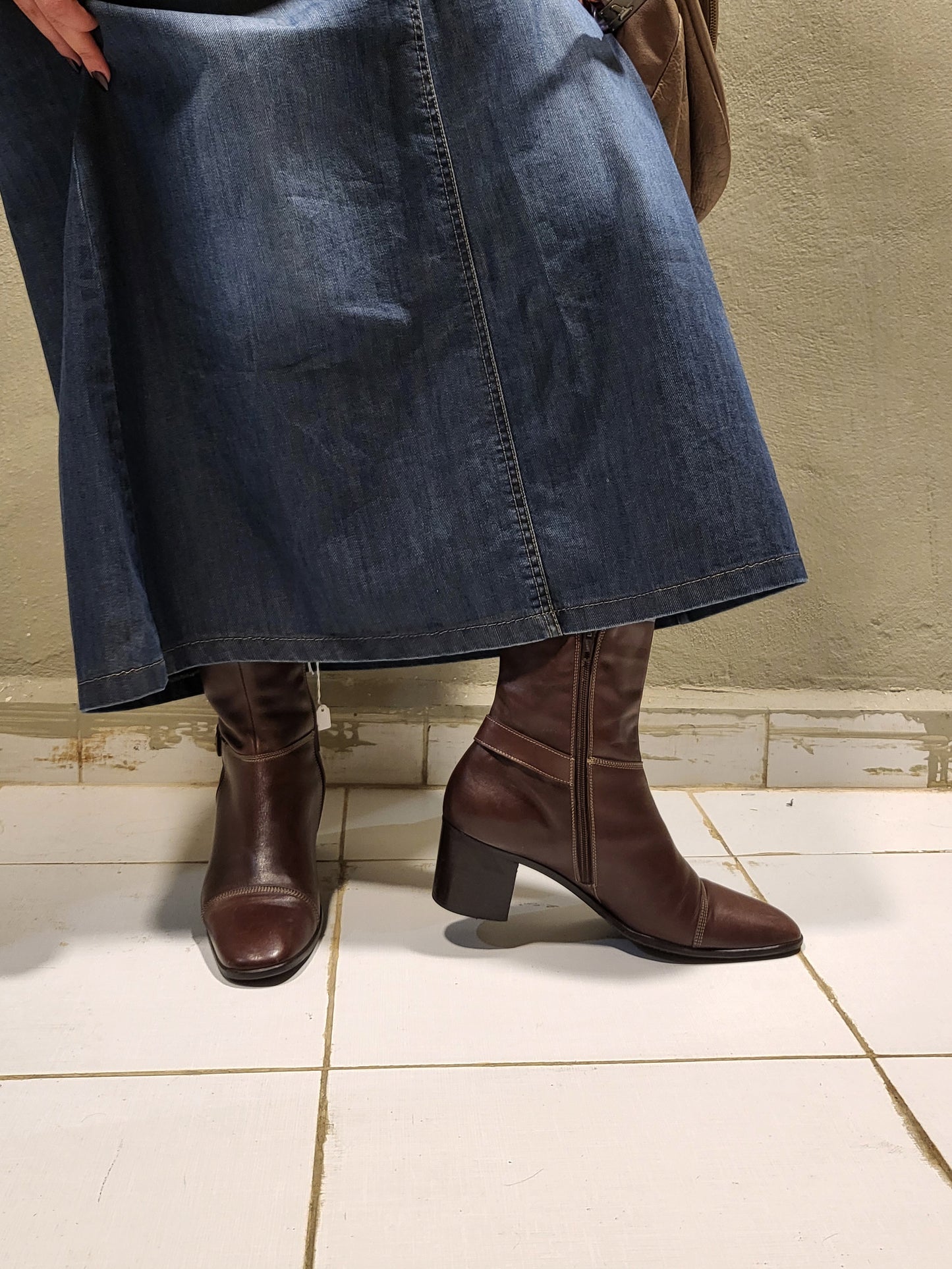 Chocolate Brown Leather Heeled Ankle Boots