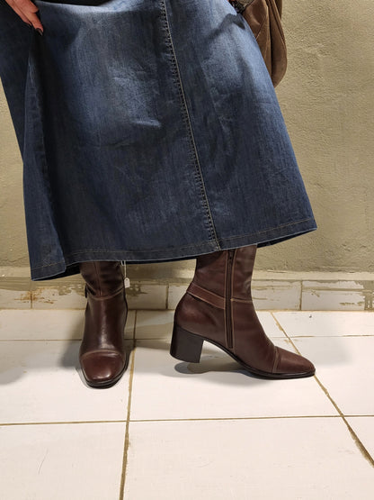 Chocolate Brown Leather Heeled Ankle Boots