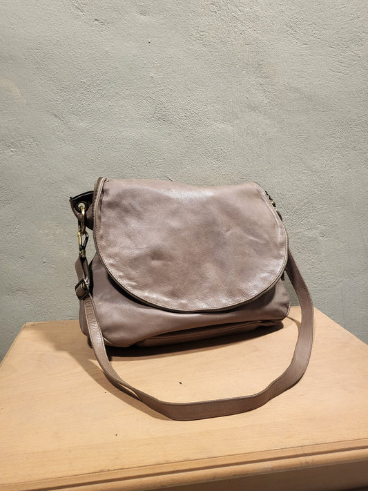 Taupe Soft Leather Tassel Shoulder Bag