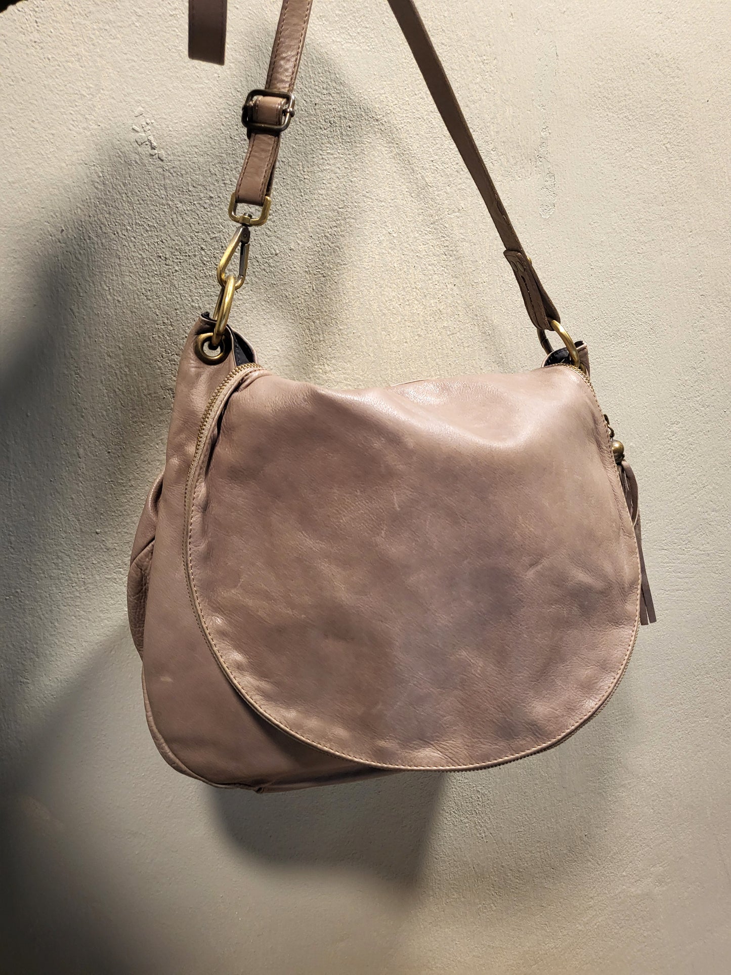 Taupe Soft Leather Tassel Shoulder Bag