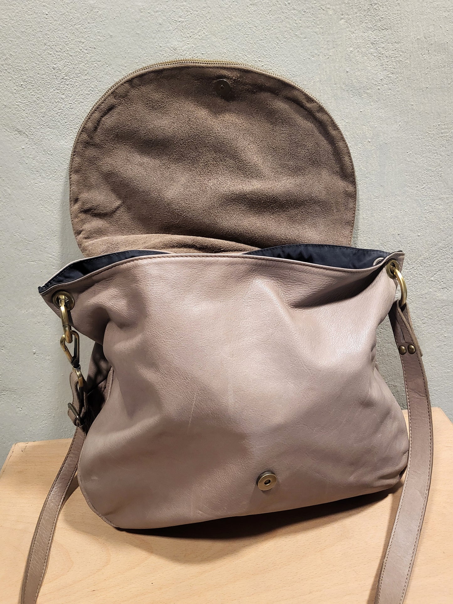 Taupe Soft Leather Tassel Shoulder Bag