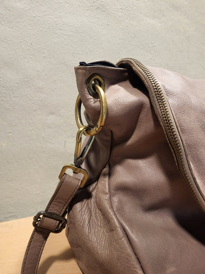 Taupe Soft Leather Tassel Shoulder Bag