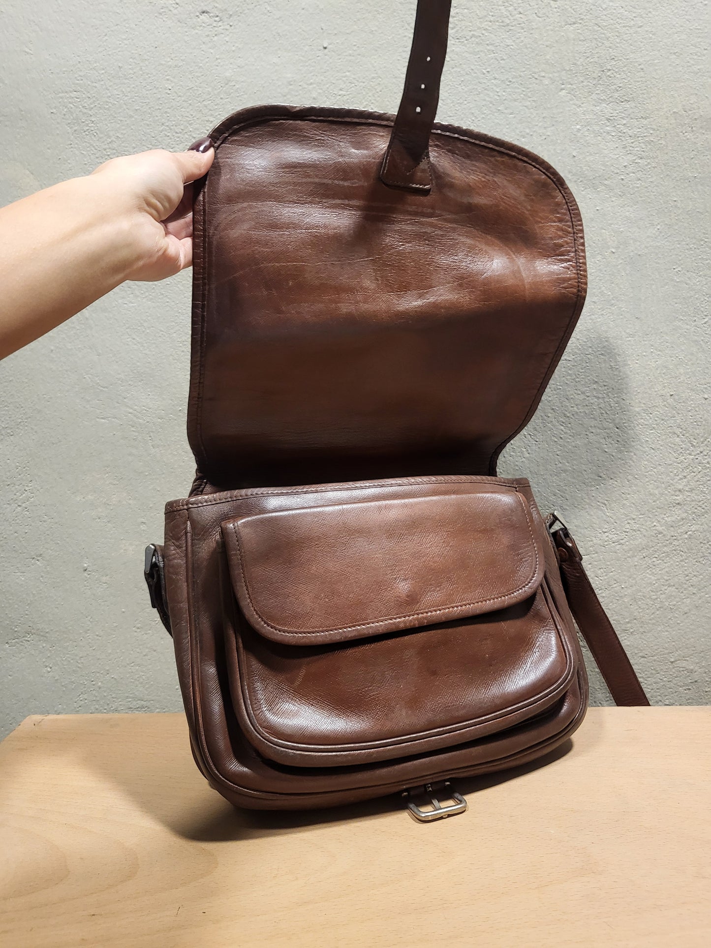 Lancel Paris Vintage Leather Messenger Bag