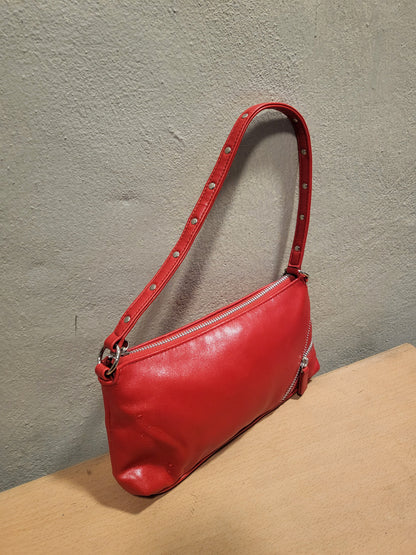Red Zip-Detail Shoulder Bag