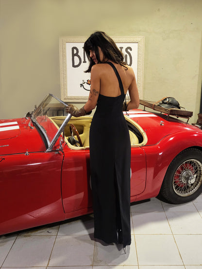 Black One-Shoulder Embroidered Evening Gown