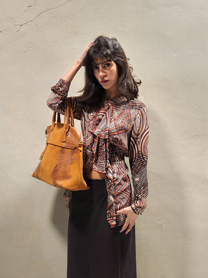 Psychedelic Print Tie-Neck Blouse