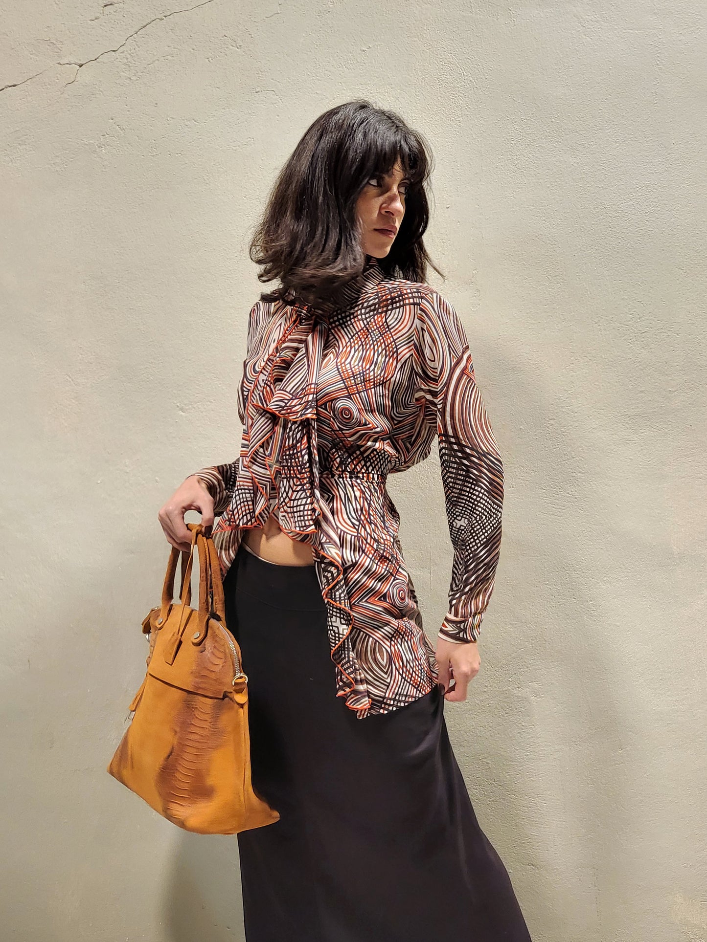 Psychedelic Print Tie-Neck Blouse