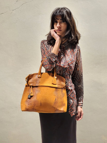 Vera Pelle Ostrich-Embossed Leather Handbag