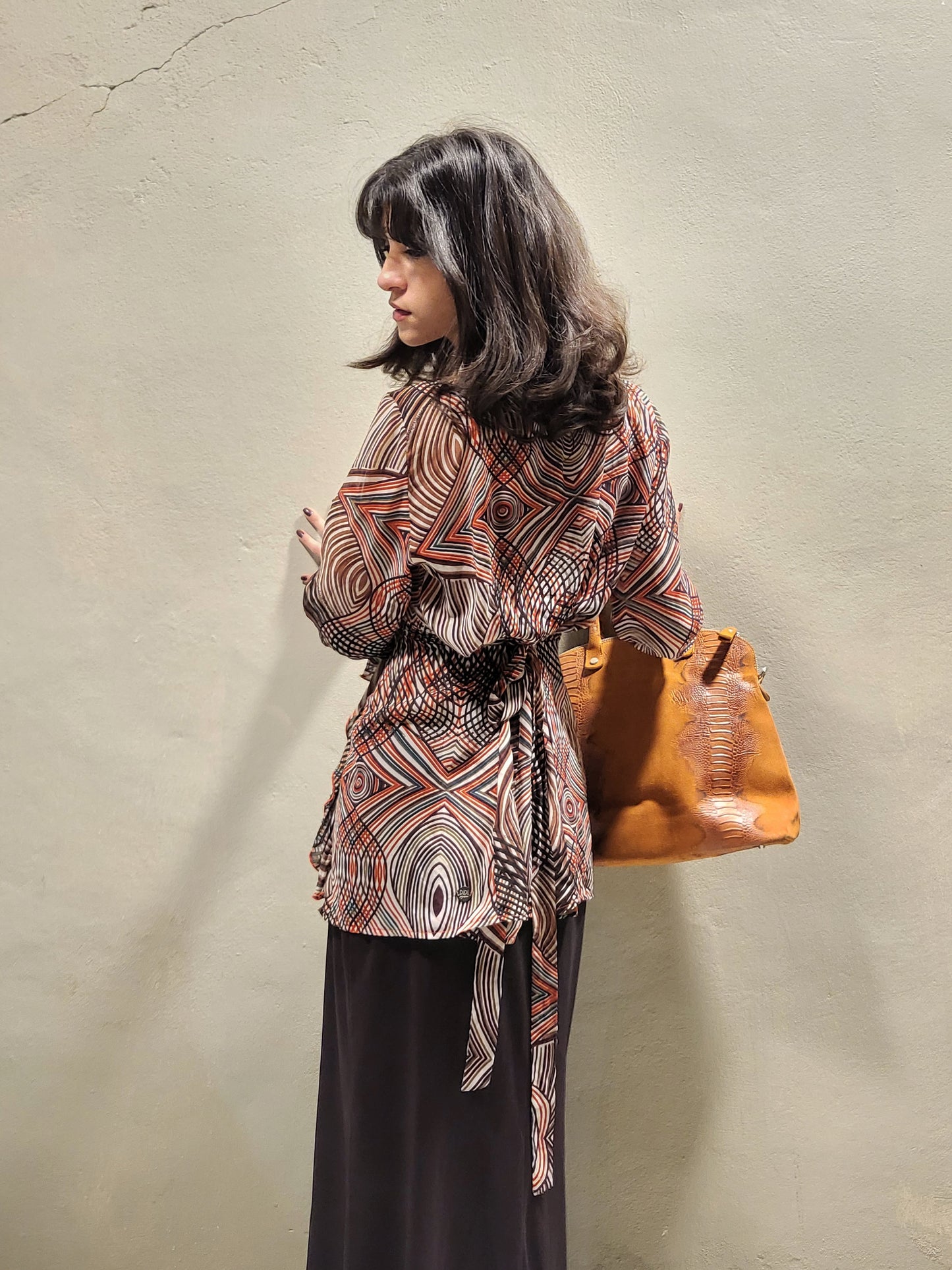 Psychedelic Print Tie-Neck Blouse