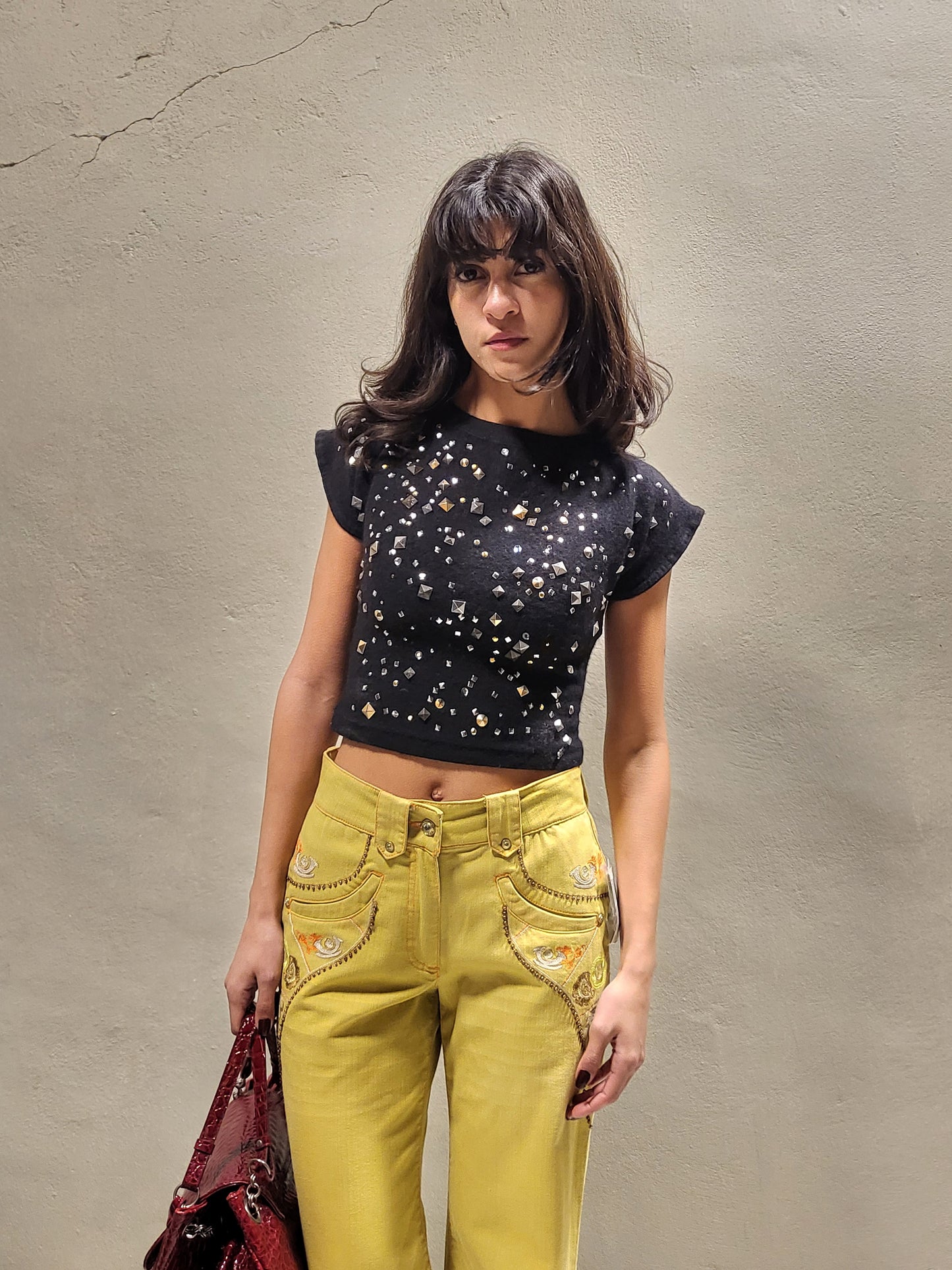 Studded Wool Cropped Top