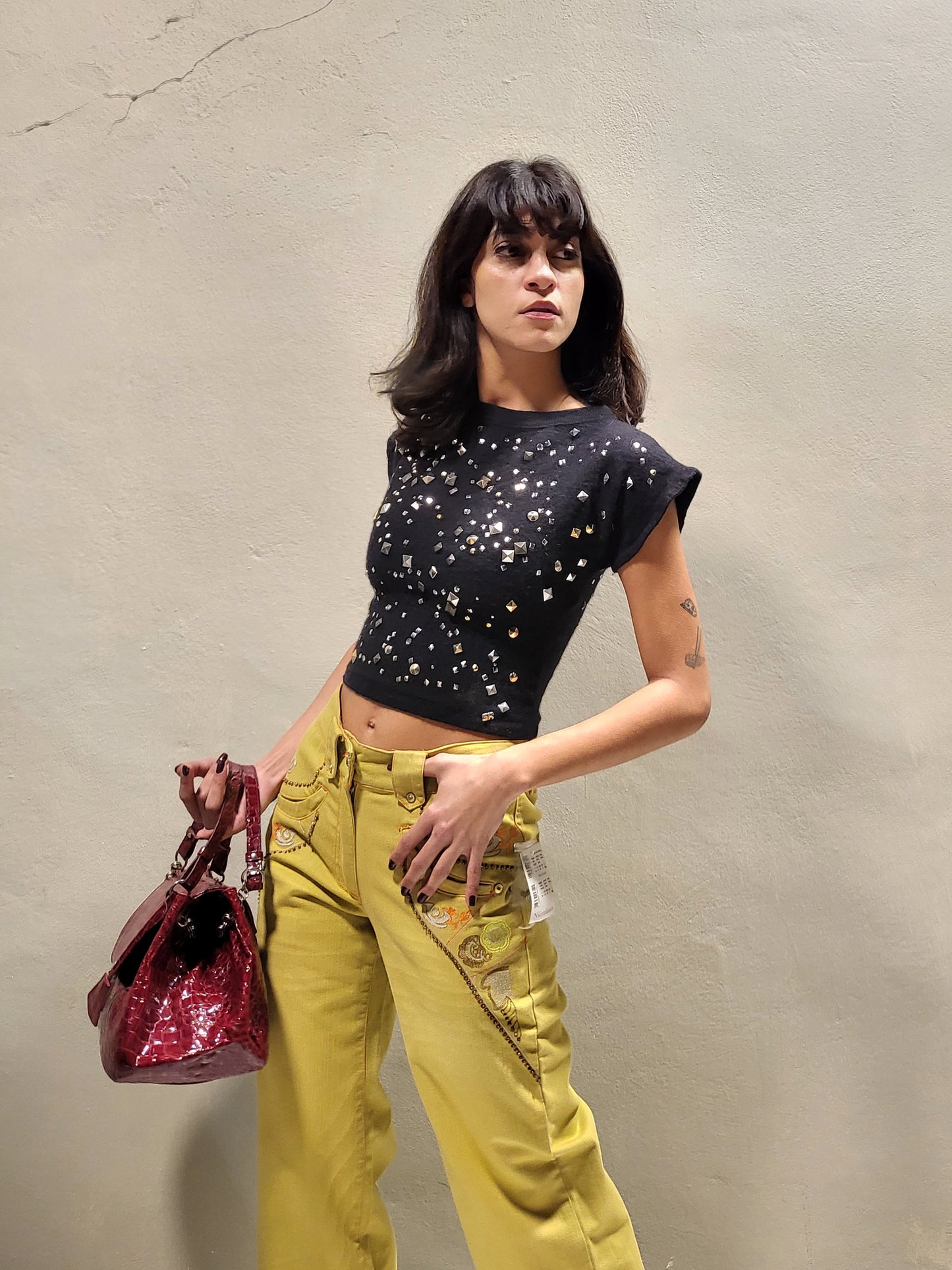 Studded Wool Cropped Top