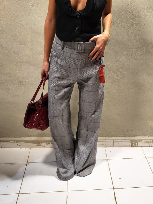 Imperial Plaid Wide Leg Trousers With Belt
