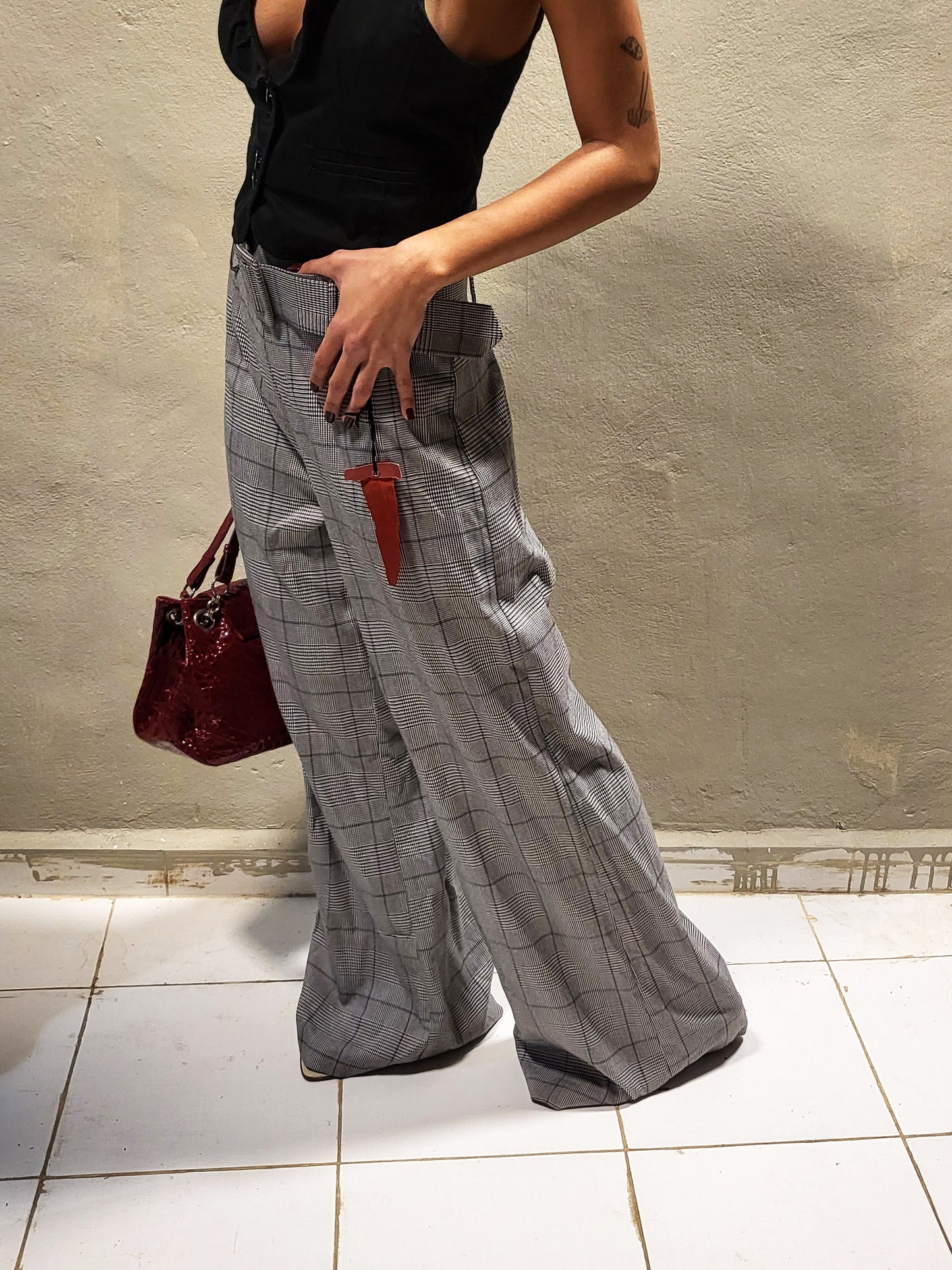 Imperial Plaid Wide Leg Trousers With Belt
