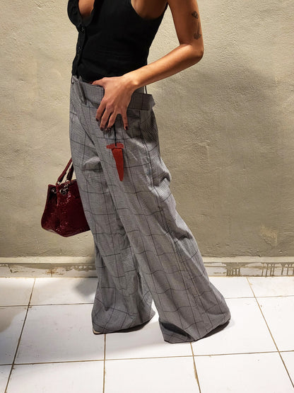 Imperial Plaid Wide Leg Trousers With Belt