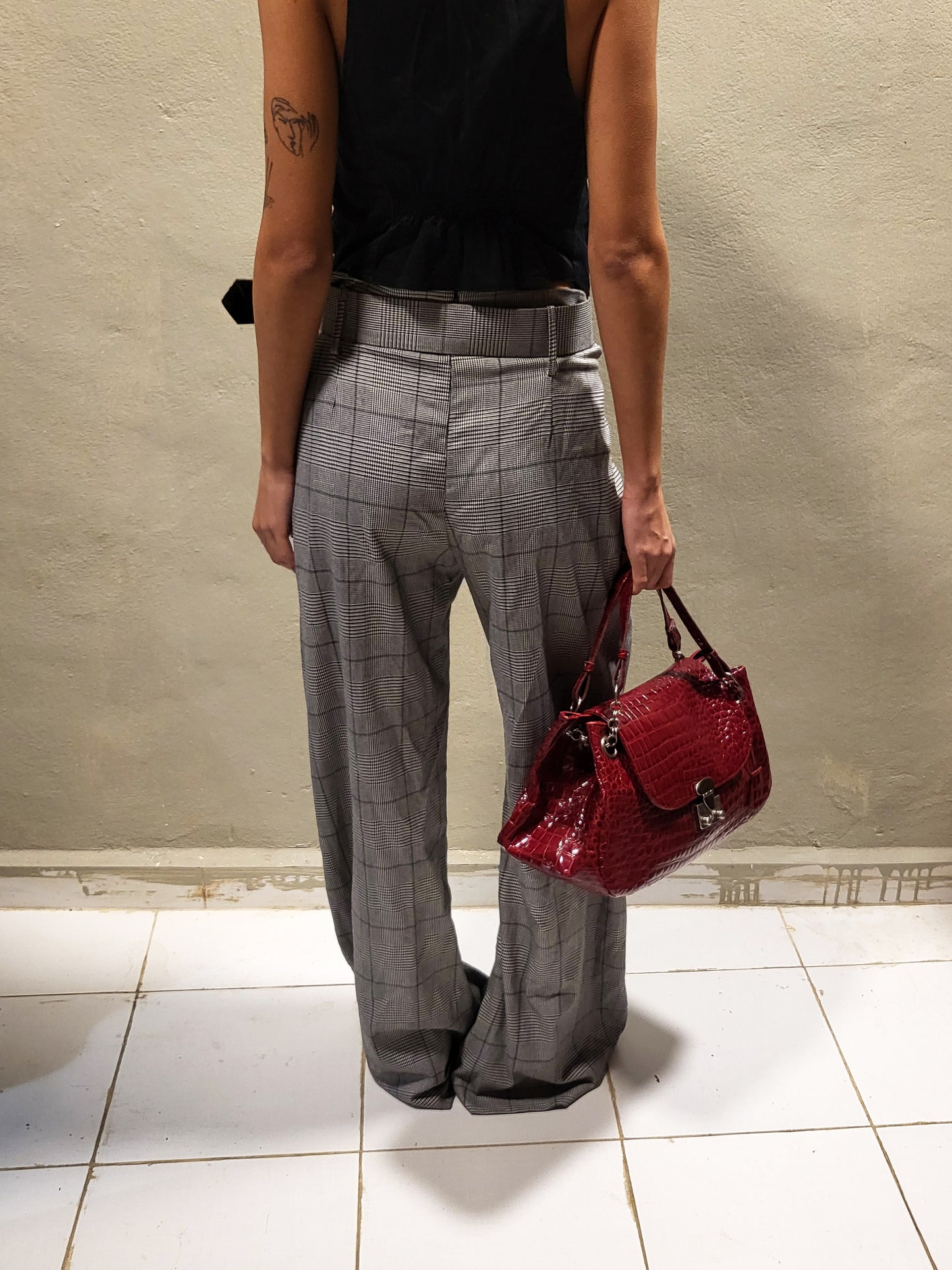 Imperial Plaid Wide Leg Trousers With Belt