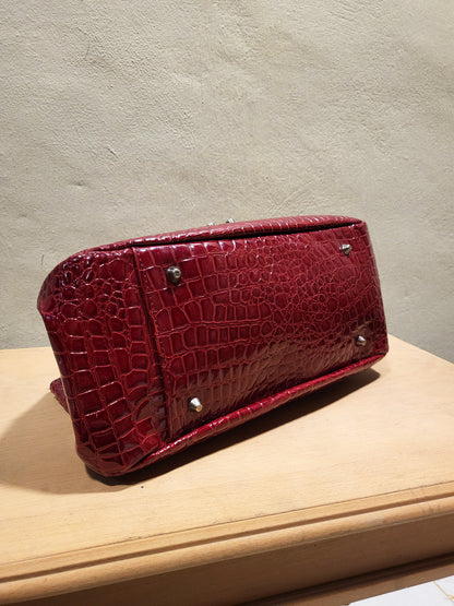 Cortefiel Croc-Embossed Patent Shoulder Bag