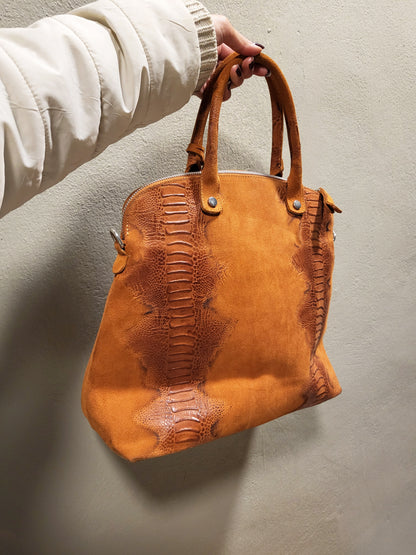 Vera Pelle Ostrich-Embossed Leather Handbag