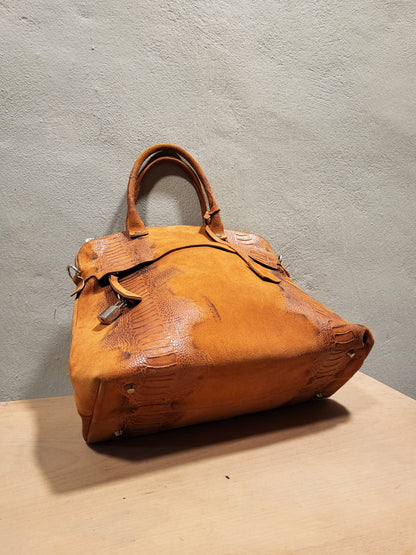 Vera Pelle Ostrich-Embossed Leather Handbag