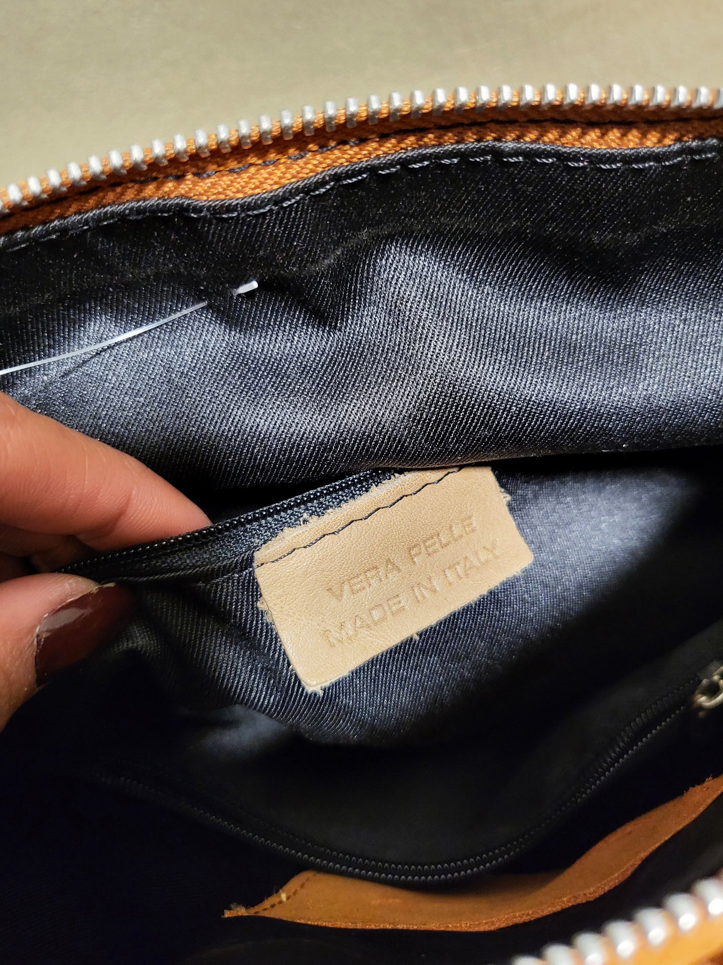 Vera Pelle Ostrich-Embossed Leather Handbag