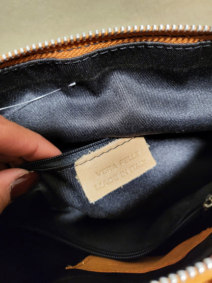 Vera Pelle Ostrich-Embossed Leather Handbag