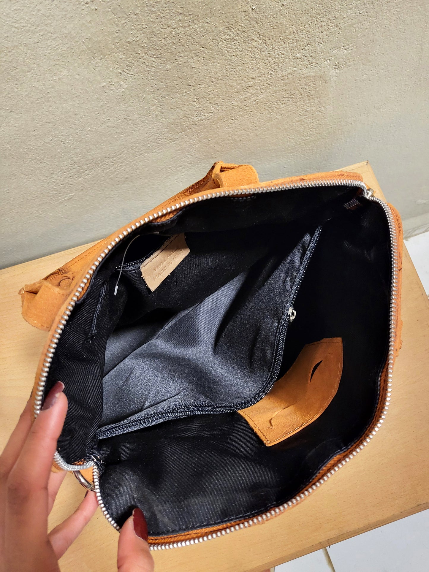 Vera Pelle Ostrich-Embossed Leather Handbag