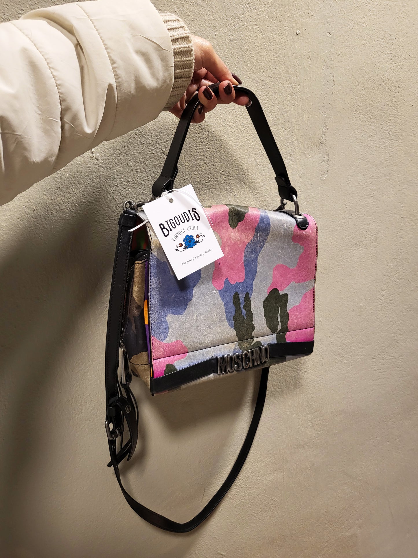 Moschino Multicolor Camo Print Top Handle Bag