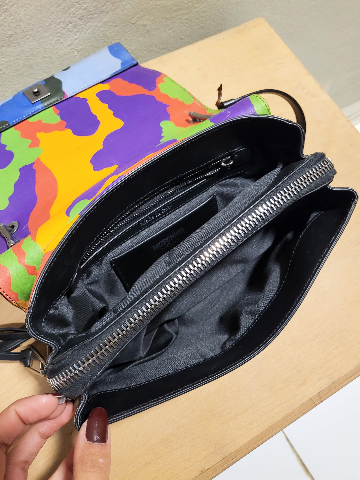 Moschino Multicolor Camo Print Top Handle Bag