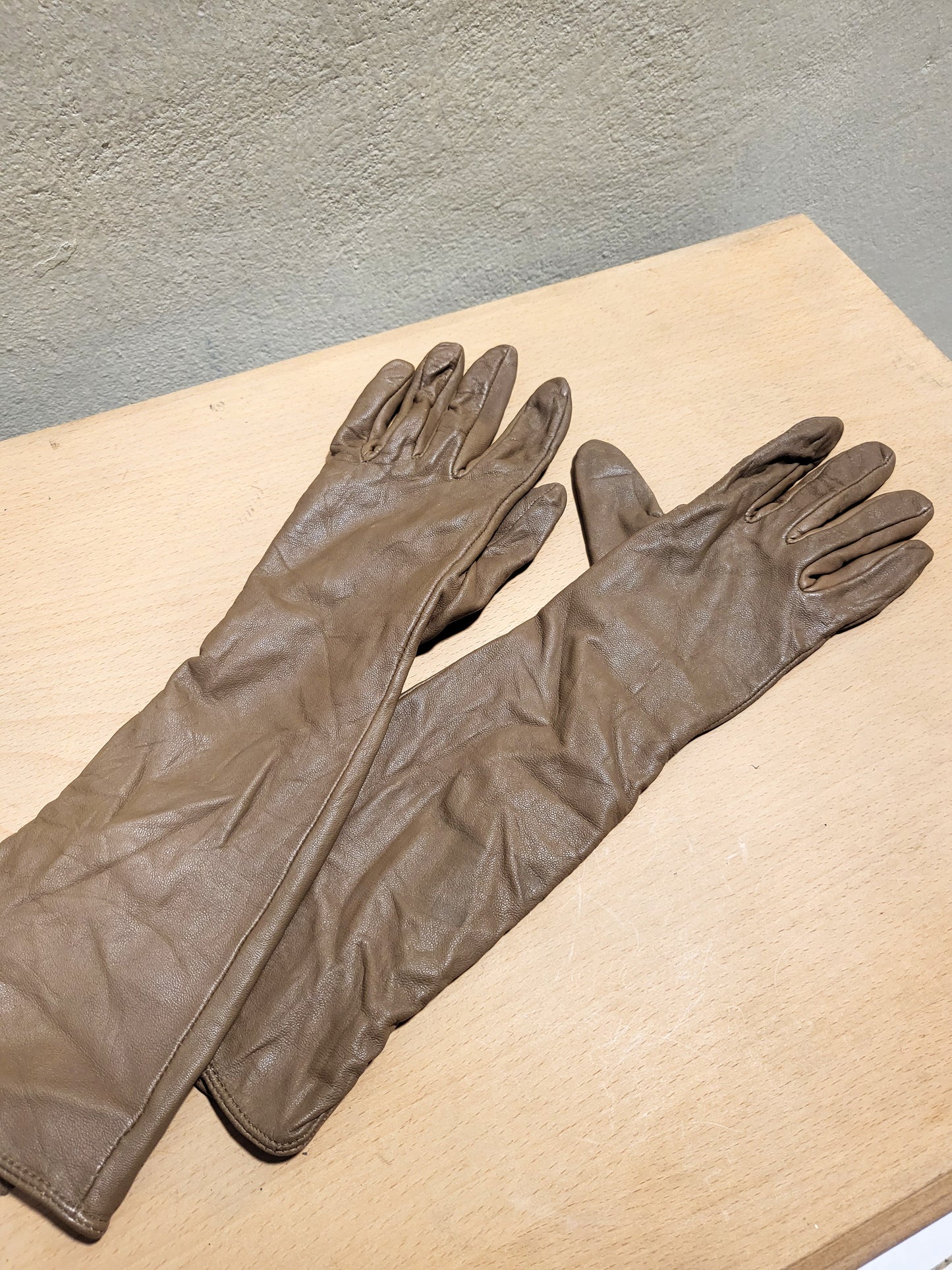 Taupe Leather Long Opera Gloves
