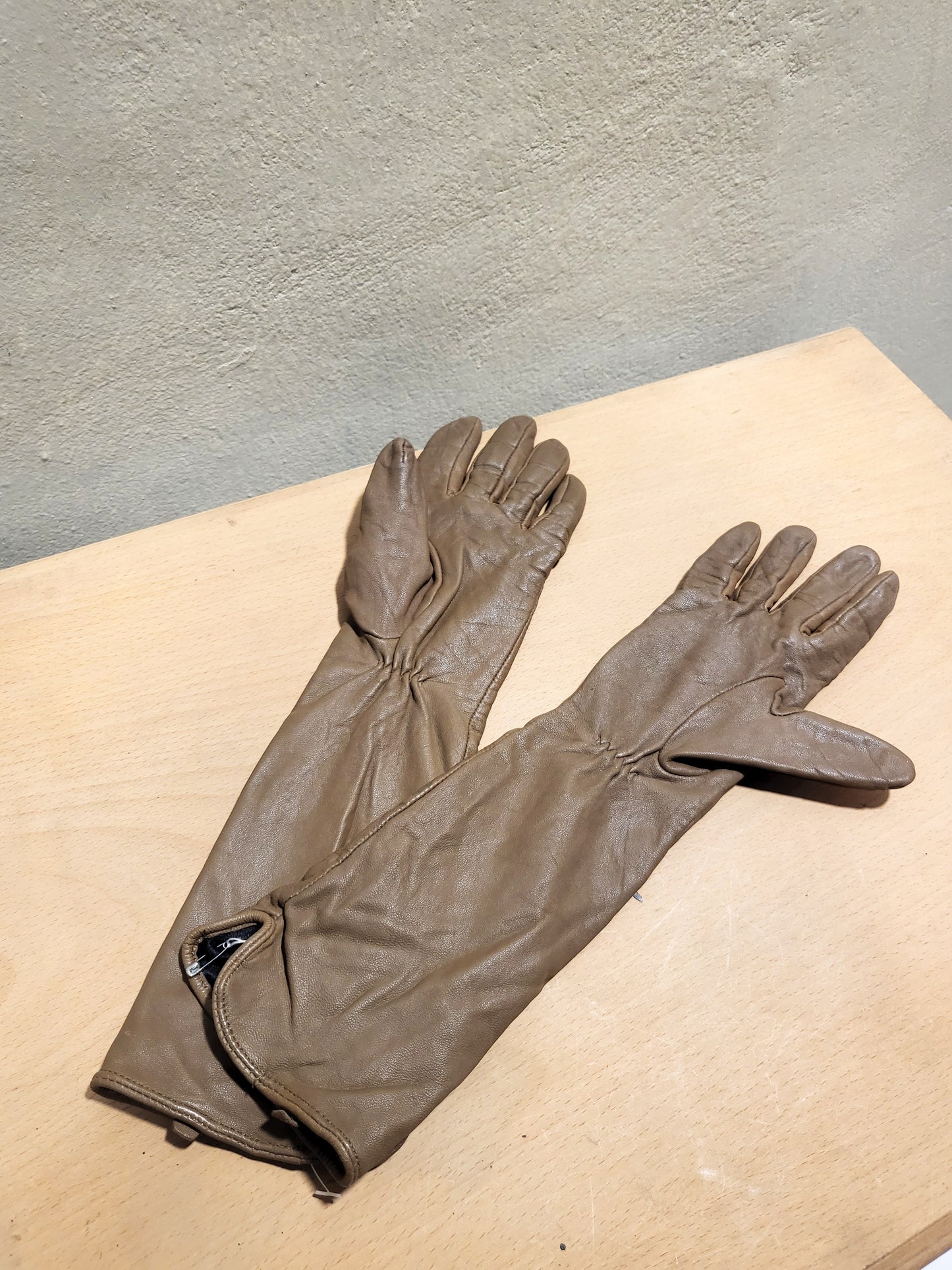 Taupe Leather Long Opera Gloves