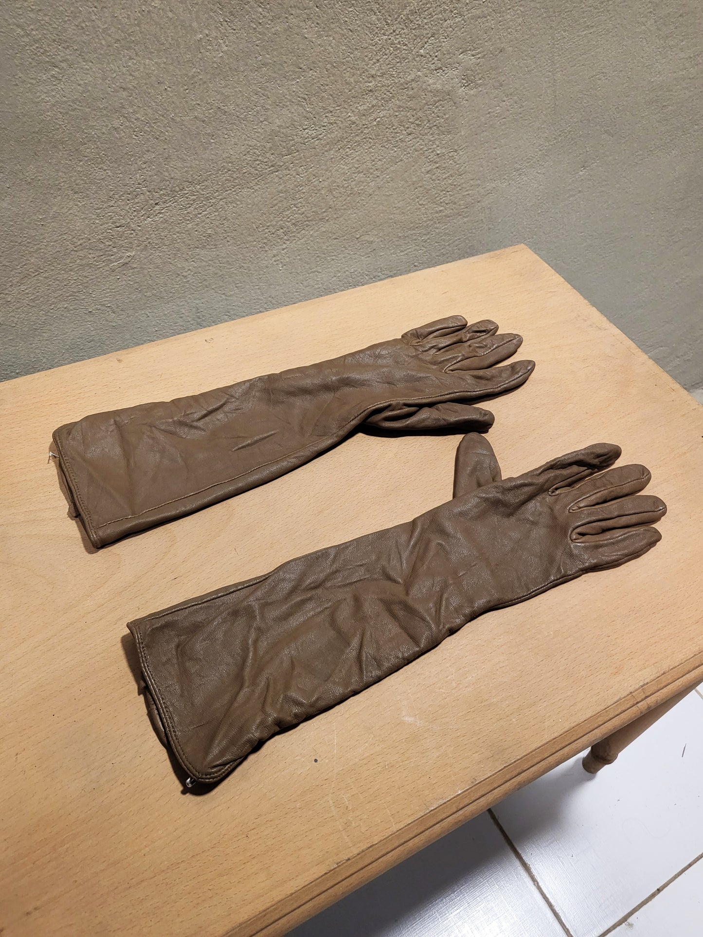 Taupe Leather Long Opera Gloves