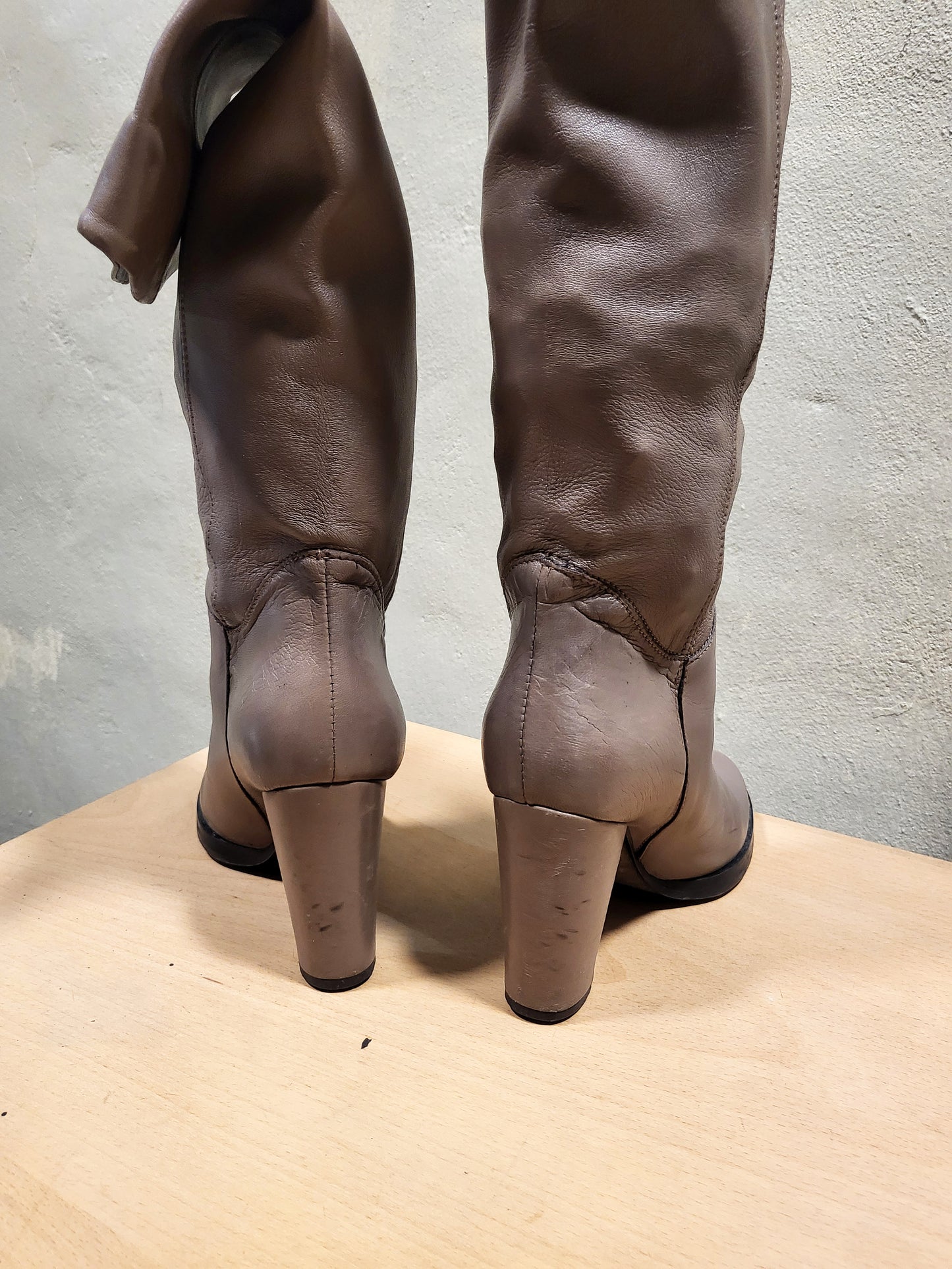 Taupe Genuine Leather Ankle Boots