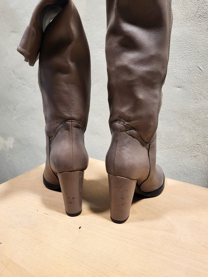 Taupe Genuine Leather Ankle Boots