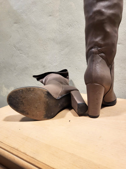 Taupe Genuine Leather Ankle Boots