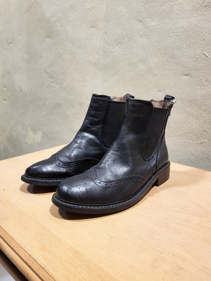Chelsea Black Leather Brogue Boots