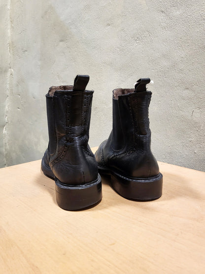 Chelsea Black Leather Brogue Boots