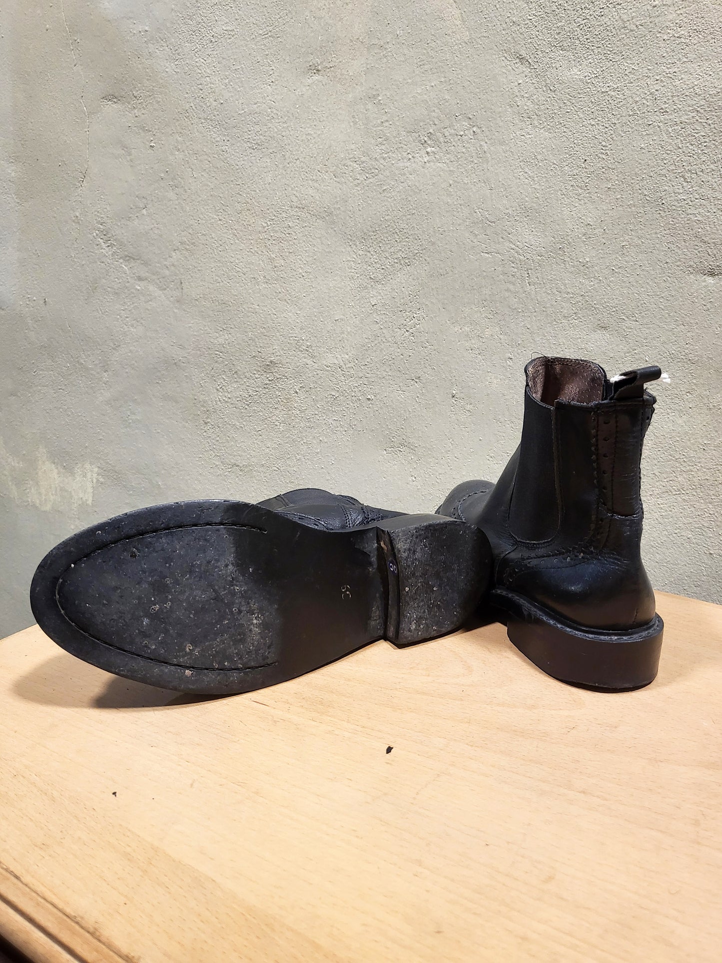 Chelsea Black Leather Brogue Boots