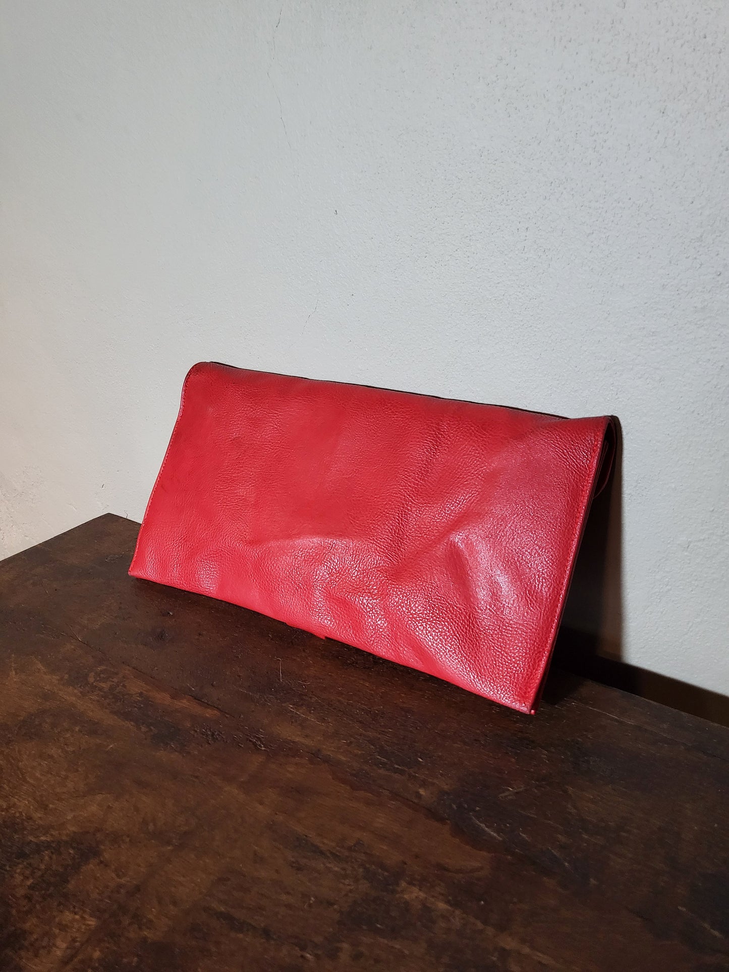 Red Faux Leather Envelope Clutch