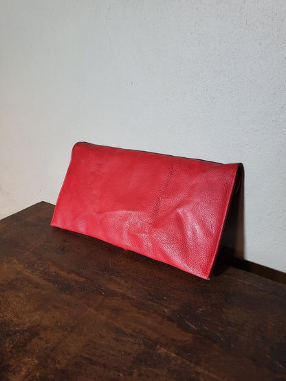 Red Faux Leather Envelope Clutch