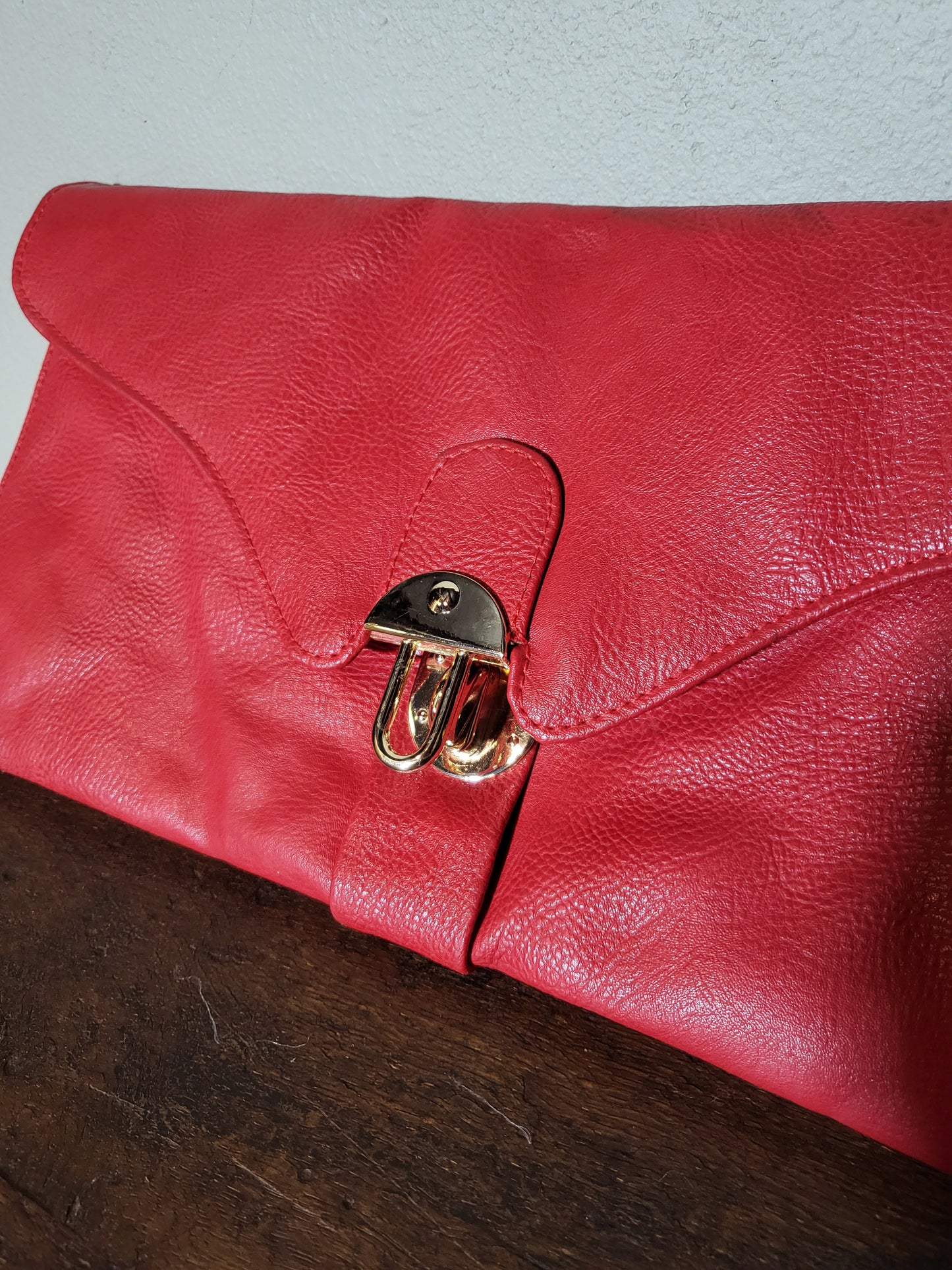 Red Faux Leather Envelope Clutch