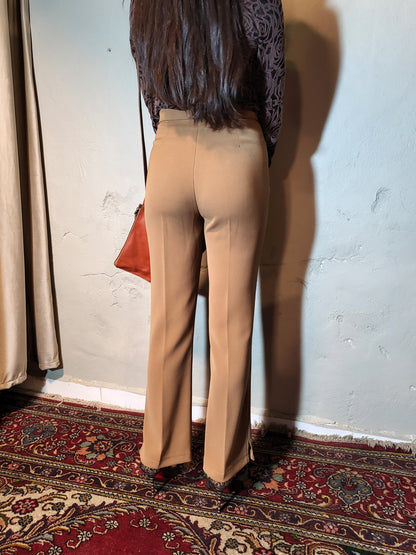 Camel Embroidered Straight-Leg Trousers