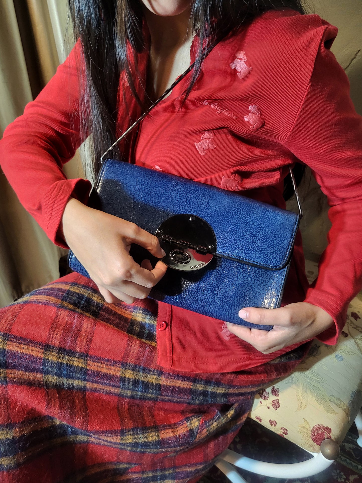 Mimco Blue Faux Leather Shoulder Bag