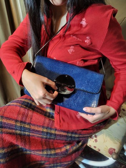 Mimco Blue Faux Leather Shoulder Bag