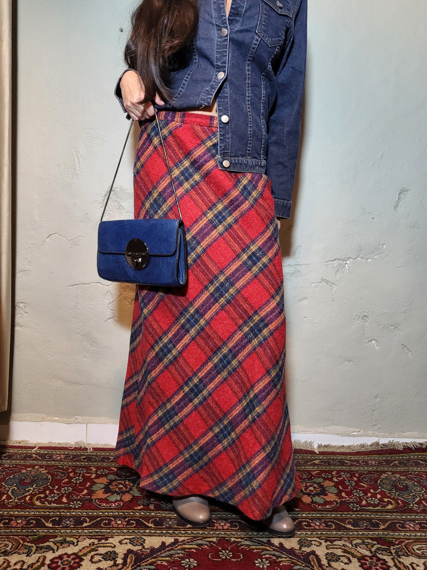 Vintage Wool Checkered Maxi Skirt