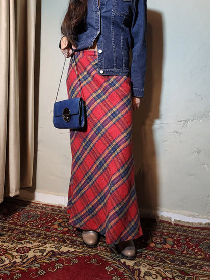 Vintage Wool Checkered Maxi Skirt